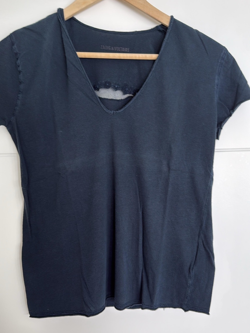 Zadig & Voltaire V-Neck Navy lace skull Short Sleeve Tee Skeleton